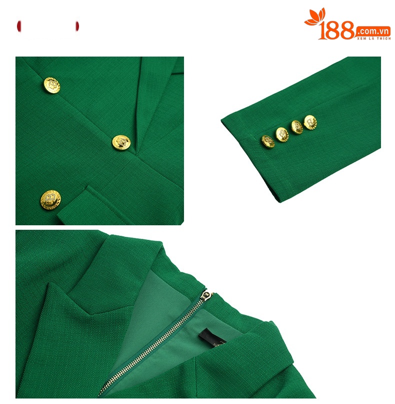 Đầm blazer nữ công sở kiểu dáng thời trang Pháp, tay dài, cổ ve — Màu đen chi tiết 4