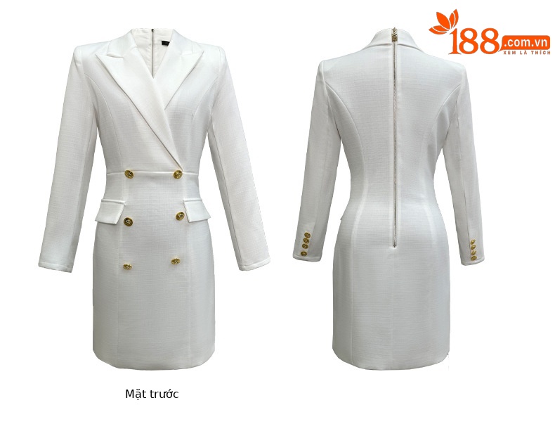 Đầm blazer nữ công sở kiểu dáng thời trang Pháp, tay dài, cổ ve — Màu đen chi tiết 5