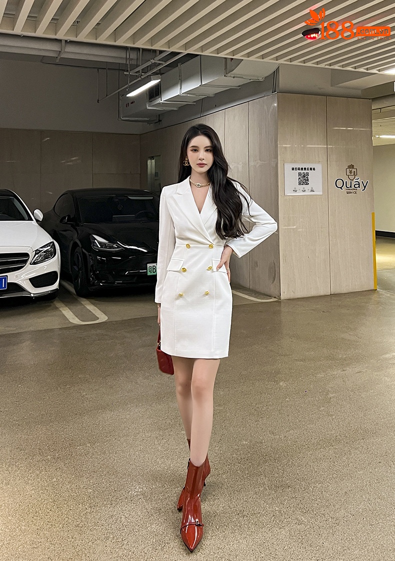 Đầm blazer nữ công sở kiểu dáng thời trang Pháp, tay dài, cổ ve — Màu đen chi tiết 37