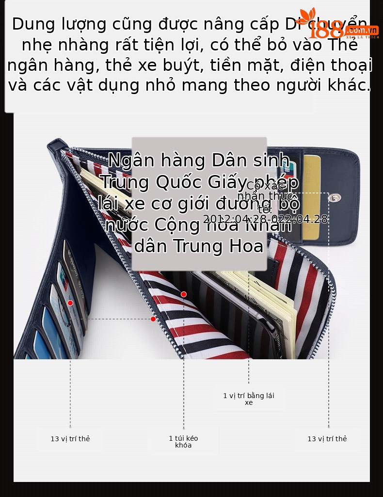 Ví da bò lớp đầu nam nhiều ngăn khóa kéo Emperor Paul chi tiết 2