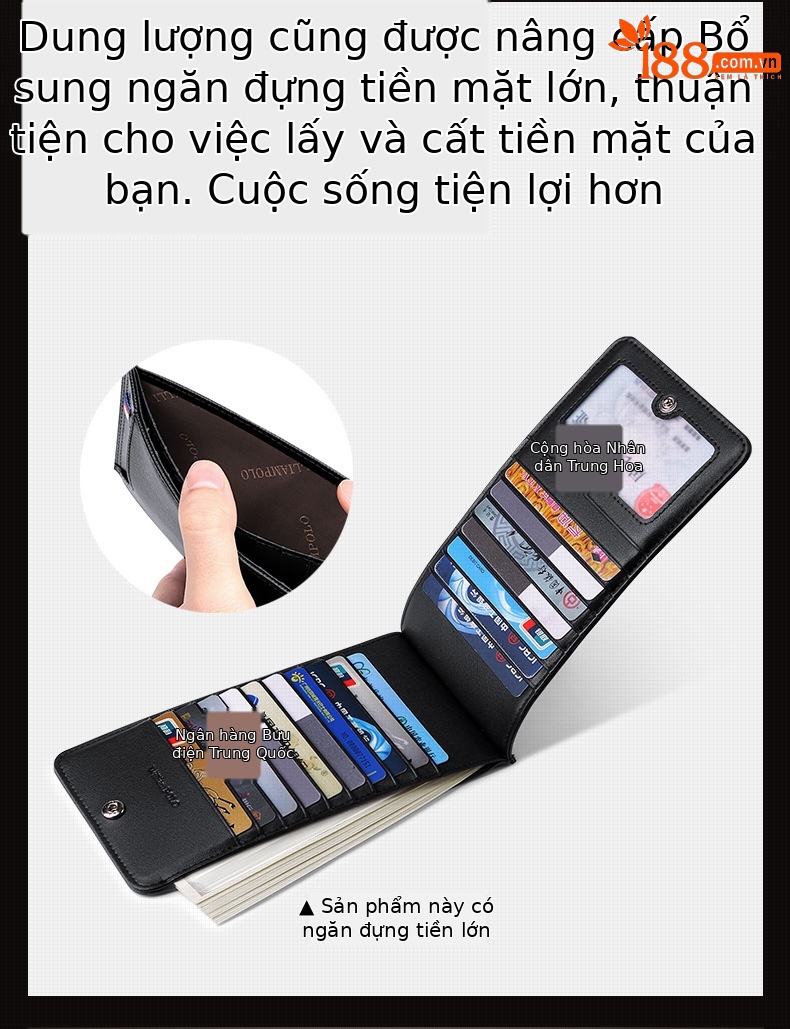 Ví da bò nam nhiều khe thẻ Royal Paul phong cách công sở chi tiết 2