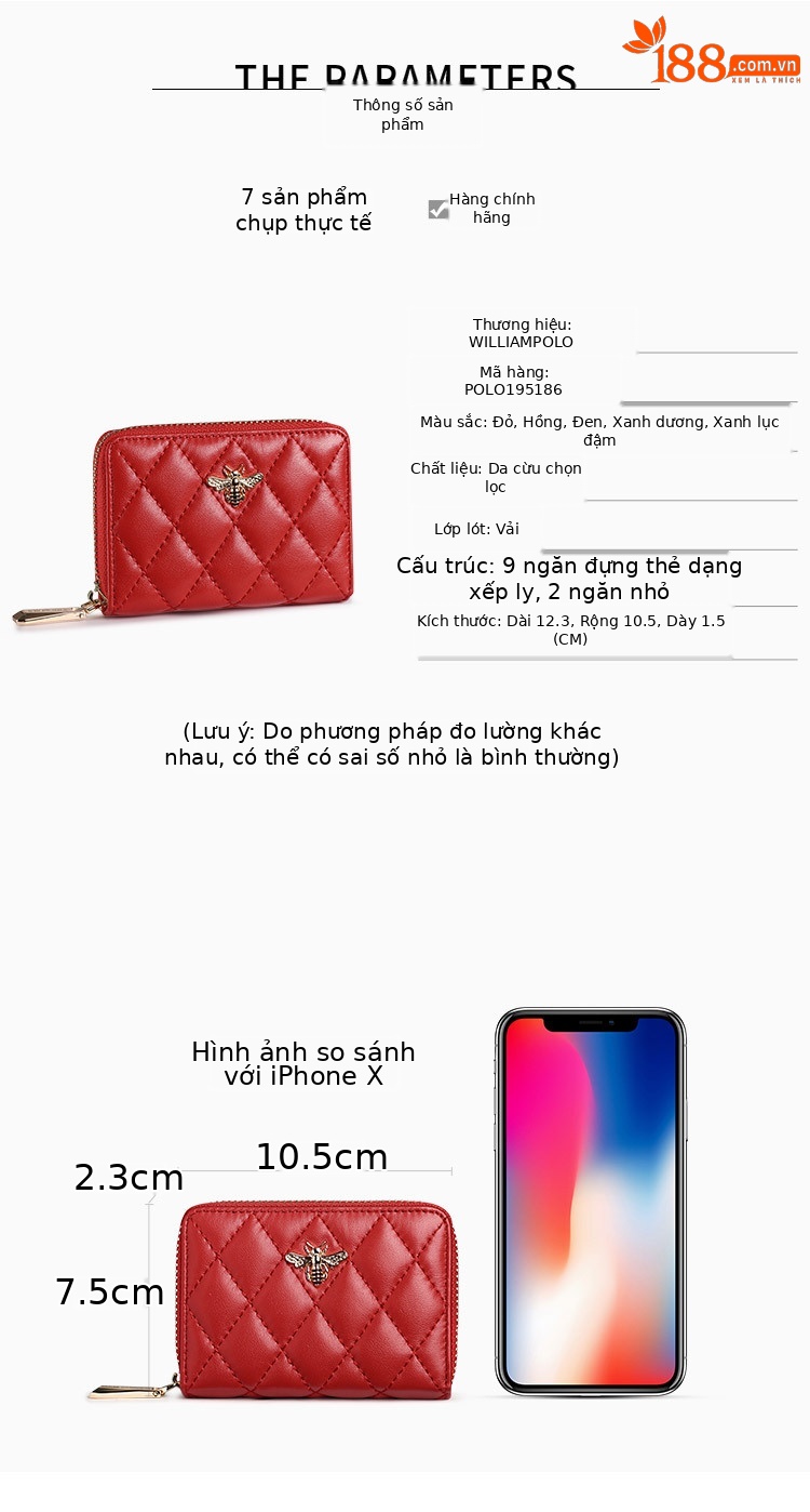 Ví mini nữ nhiều ngăn khóa kéo Emperor Paul phong cách casual chi tiết 14
