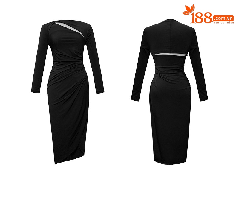 Đầm bodycon nữ ôm sát cut-out hở lưng phong cách thuần khiết — Màu đen chi tiết 3