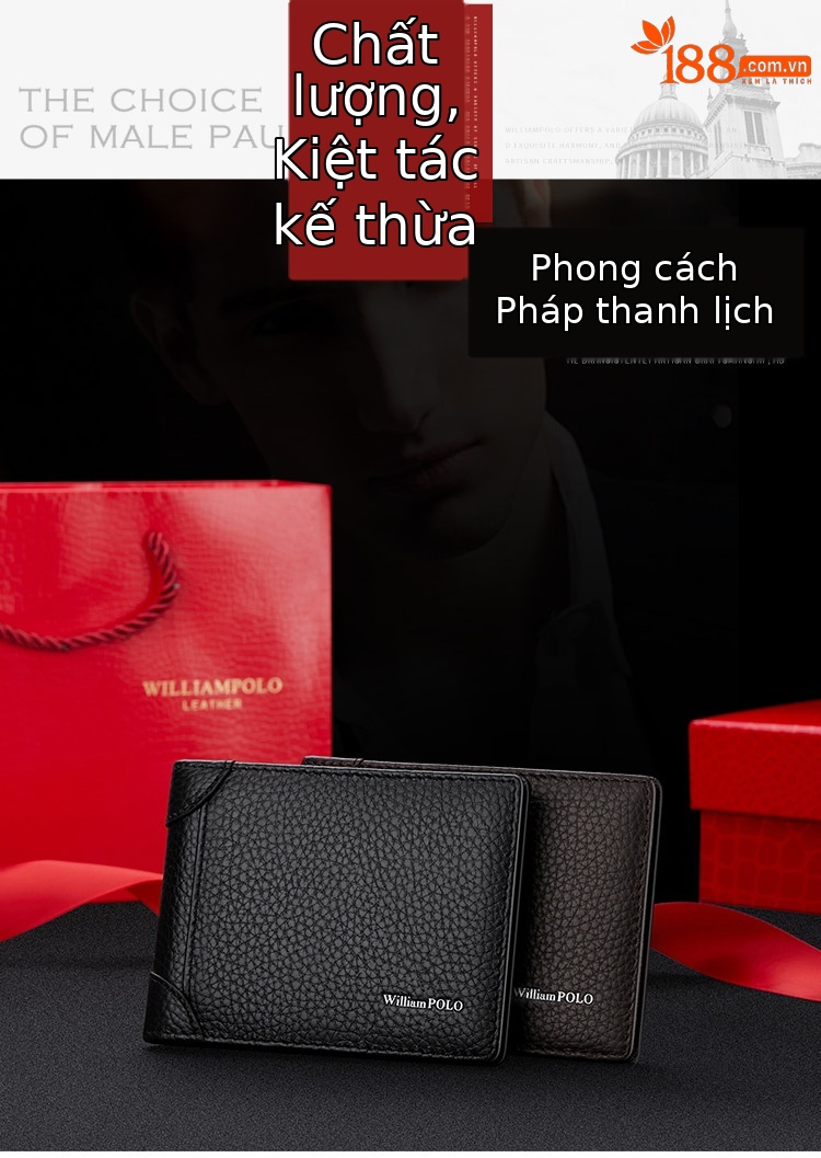 Ví da bò nam cao cấp nhiều ngăn thẻ phong cách đơn giản chi tiết 1