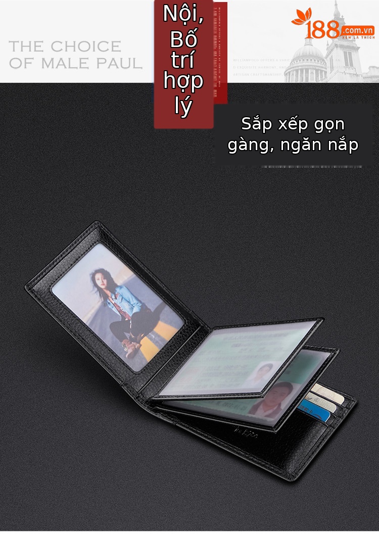 Ví da bò nam cao cấp nhiều ngăn thẻ phong cách đơn giản chi tiết 4