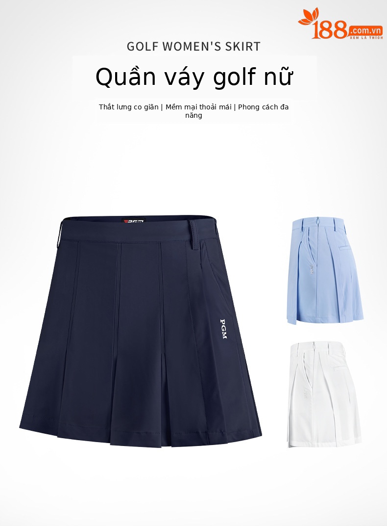 Váy xếp ly golf nữ co giãn thắt lưng mùa hè thu — Qz081-màu xanh nhạt, Qz081-màu Trắng, Qz081-màu xanh hải quân chi tiết 2