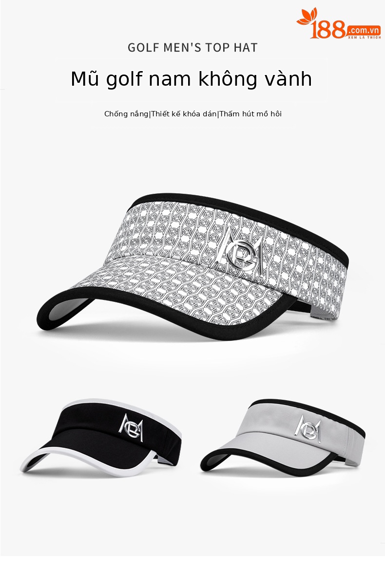 Mũ golf không đỉnh PGM chống nắng nam thoáng khí hút ẩm — MZ045-Đen Trắng, MZ045-màu xám đen, MZ045-in màu đen trắng, Mz040-trắng Đen chi tiết 2