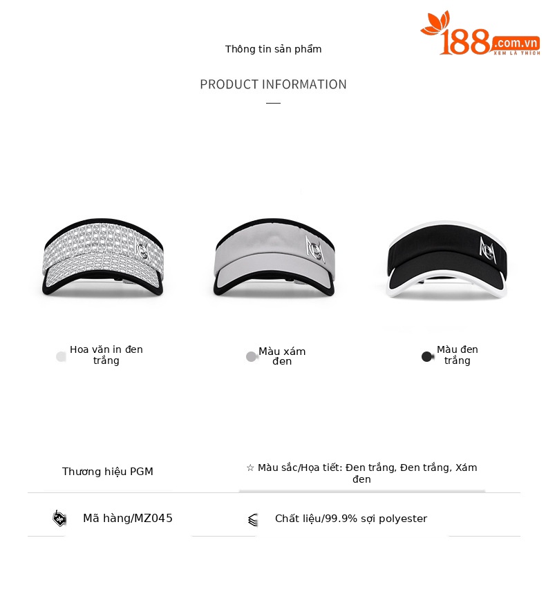 Mũ golf không đỉnh PGM chống nắng nam thoáng khí hút ẩm — MZ045-Đen Trắng, MZ045-màu xám đen, MZ045-in màu đen trắng, Mz040-trắng Đen chi tiết 5