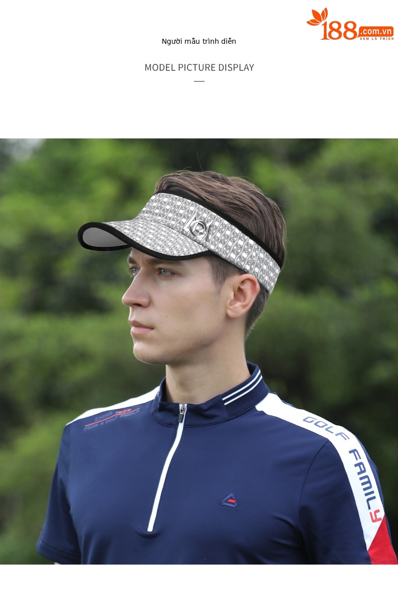 Mũ golf không đỉnh PGM chống nắng nam thoáng khí hút ẩm — MZ045-Đen Trắng, MZ045-màu xám đen, MZ045-in màu đen trắng, Mz040-trắng Đen chi tiết 6