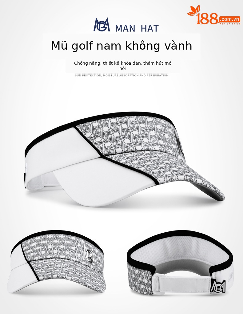 Mũ golf không đỉnh PGM chống nắng nam thoáng khí hút ẩm — MZ045-Đen Trắng, MZ045-màu xám đen, MZ045-in màu đen trắng, Mz040-trắng Đen chi tiết 22