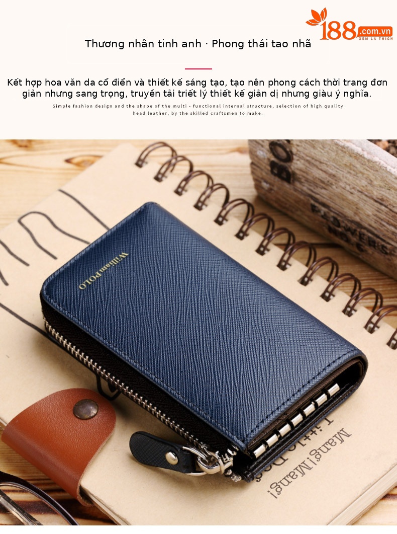 Túi đựng chìa khóa nam da bò cao cấp dây kéo phong cách thời trang chi tiết 1
