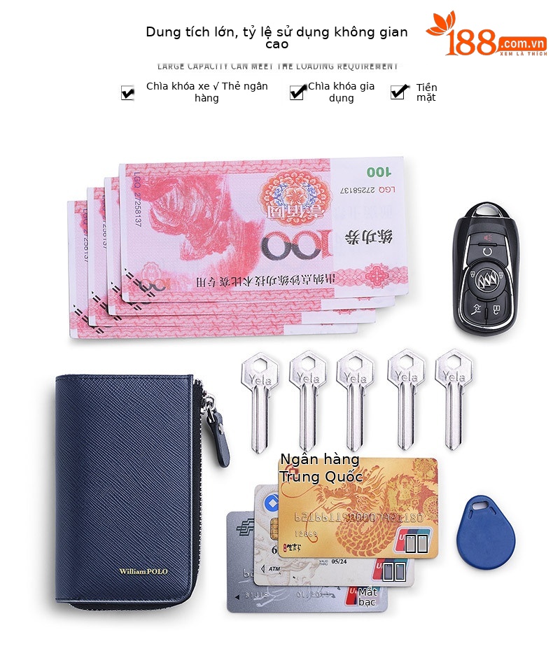 Túi đựng chìa khóa nam da bò cao cấp dây kéo phong cách thời trang chi tiết 6