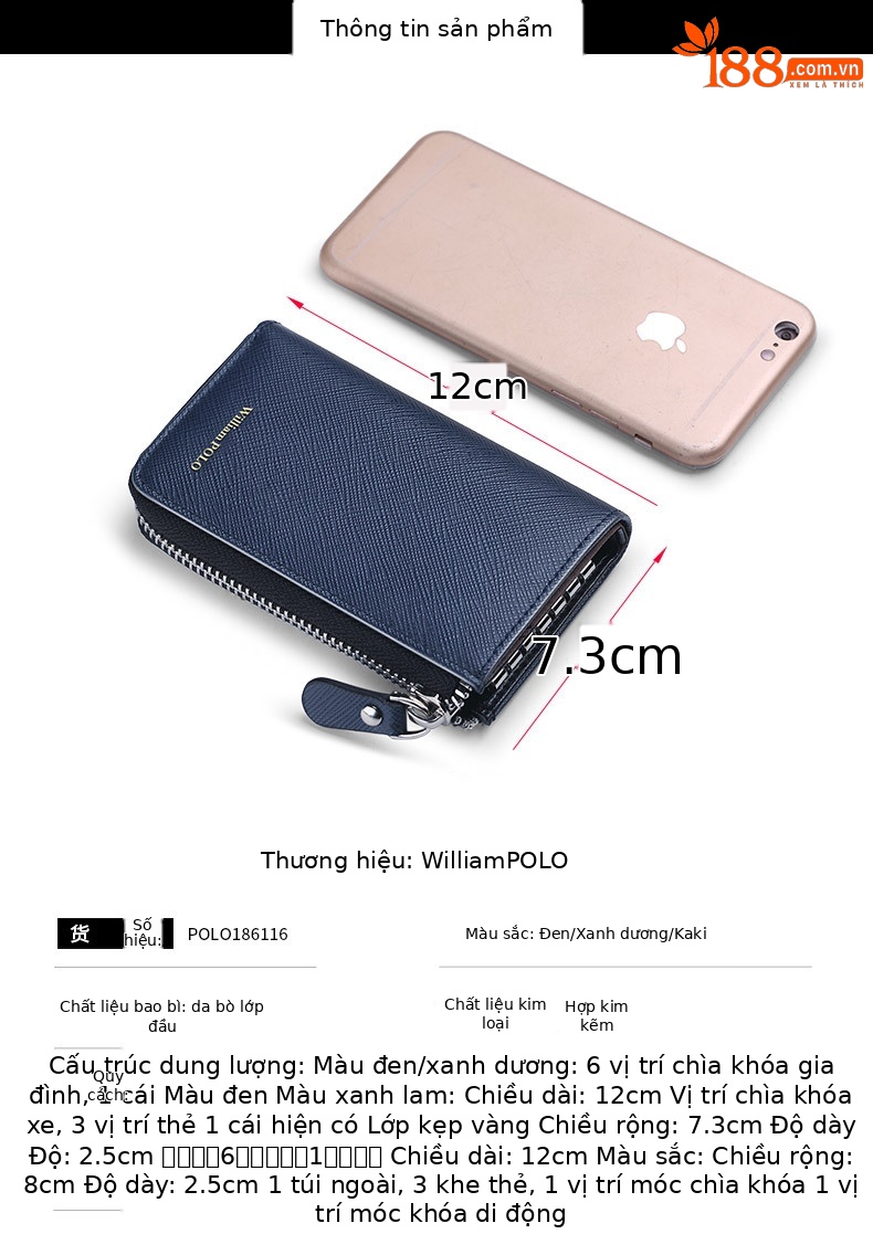 Túi đựng chìa khóa nam da bò cao cấp dây kéo phong cách thời trang chi tiết 4