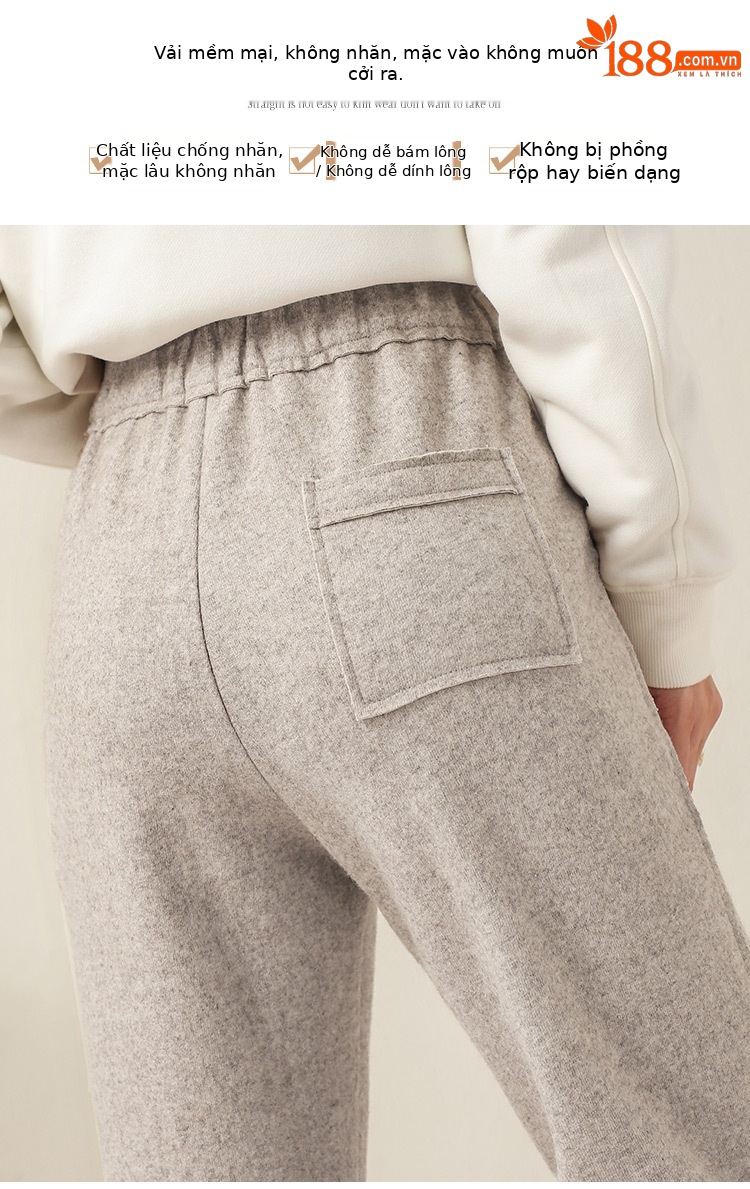 Quần culottes nữ ống rộng cạp cao dáng suông chất len mềm mại — Màu đen chi tiết 4