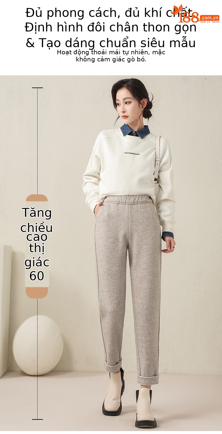 Quần culottes nữ ống rộng cạp cao dáng suông chất len mềm mại — Màu đen chi tiết 5