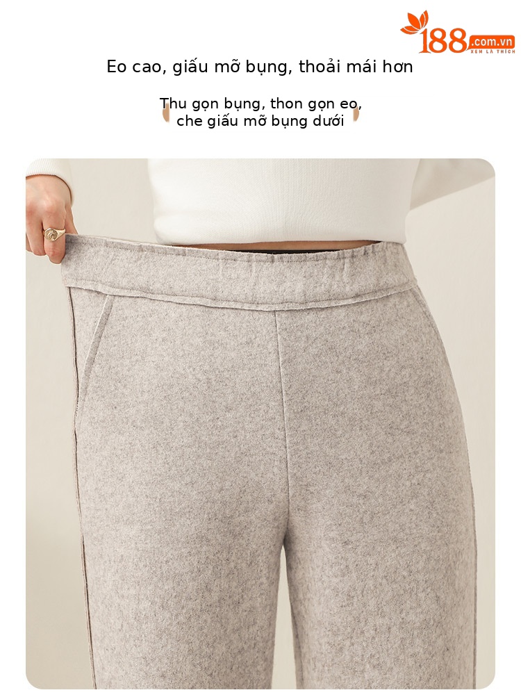 Quần culottes nữ ống rộng cạp cao dáng suông chất len mềm mại — Màu đen chi tiết 6