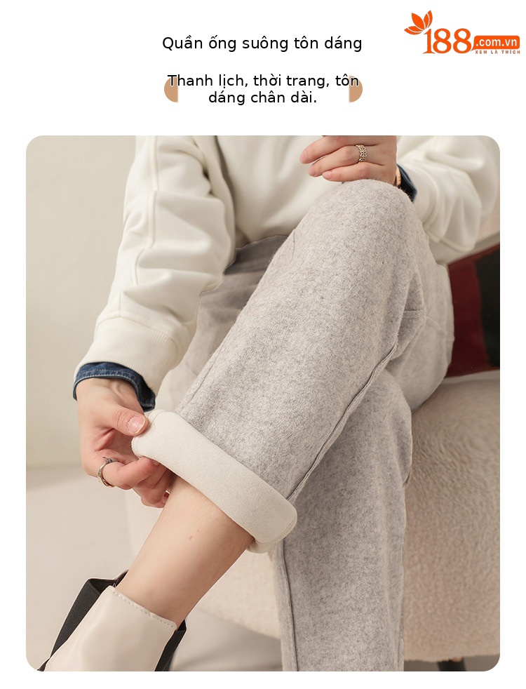 Quần culottes nữ ống rộng cạp cao dáng suông chất len mềm mại — Màu đen chi tiết 7