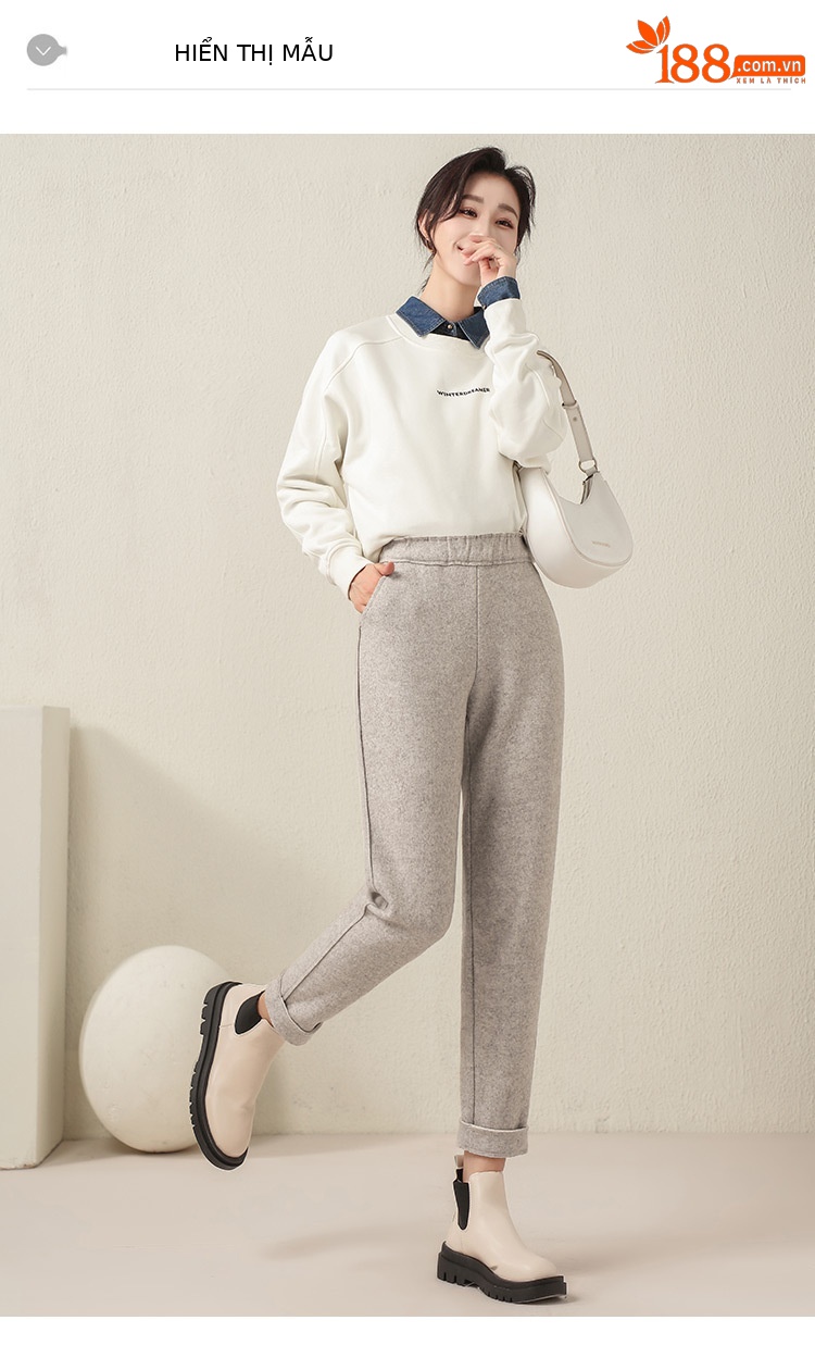 Quần culottes nữ ống rộng cạp cao dáng suông chất len mềm mại — Màu đen chi tiết 9