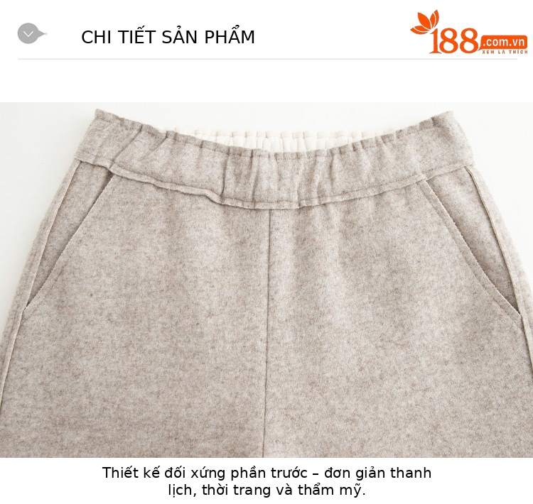 Quần culottes nữ ống rộng cạp cao dáng suông chất len mềm mại — Màu đen chi tiết 14
