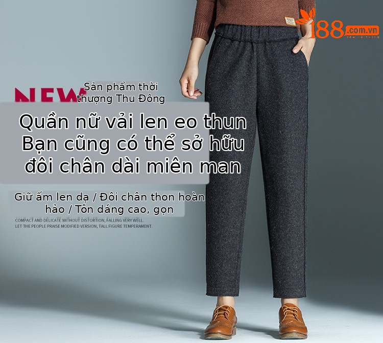 Quần culottes nữ ống rộng cạp cao dáng suông chất len mềm mại — Màu đen chi tiết 17