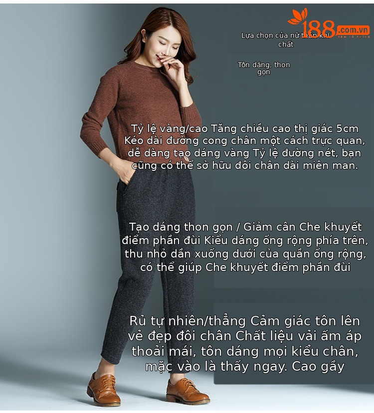 Quần culottes nữ ống rộng cạp cao dáng suông chất len mềm mại — Màu đen chi tiết 18