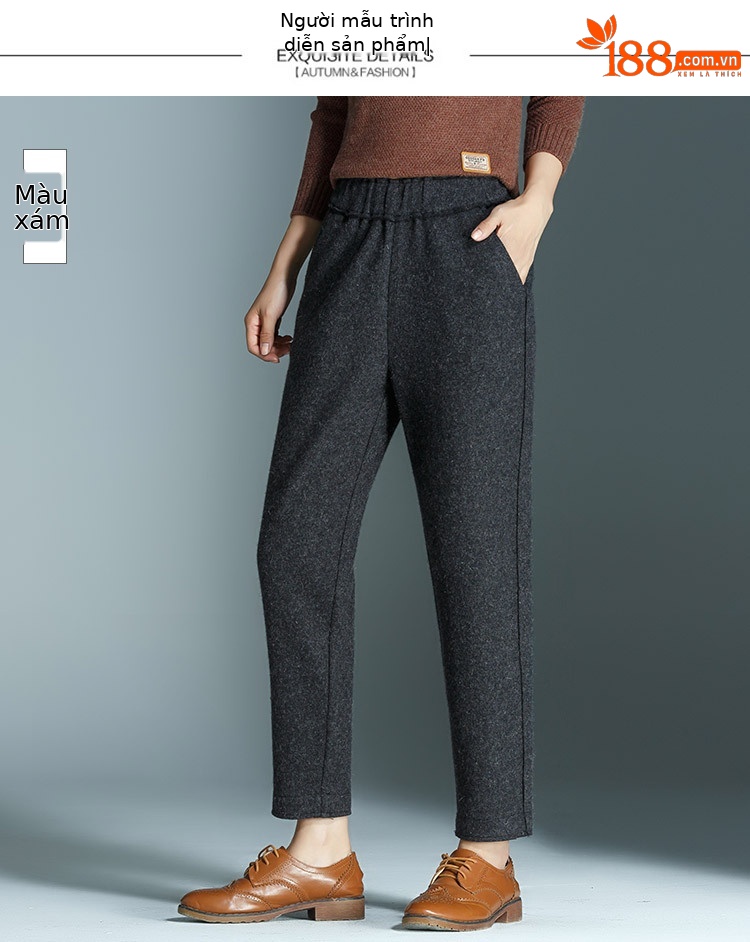 Quần culottes nữ ống rộng cạp cao dáng suông chất len mềm mại — Màu đen chi tiết 22