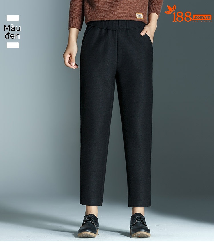 Quần culottes nữ ống rộng cạp cao dáng suông chất len mềm mại — Màu đen chi tiết 28