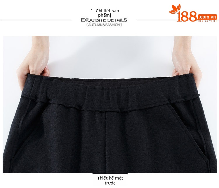 Quần culottes nữ ống rộng cạp cao dáng suông chất len mềm mại — Màu đen chi tiết 33