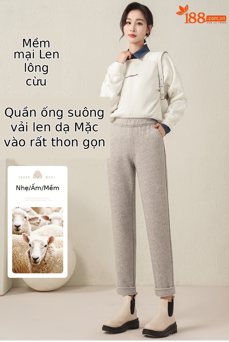 Quần culottes nữ ống rộng cạp cao dáng suông chất len mềm mại — Màu đen chi tiết 1