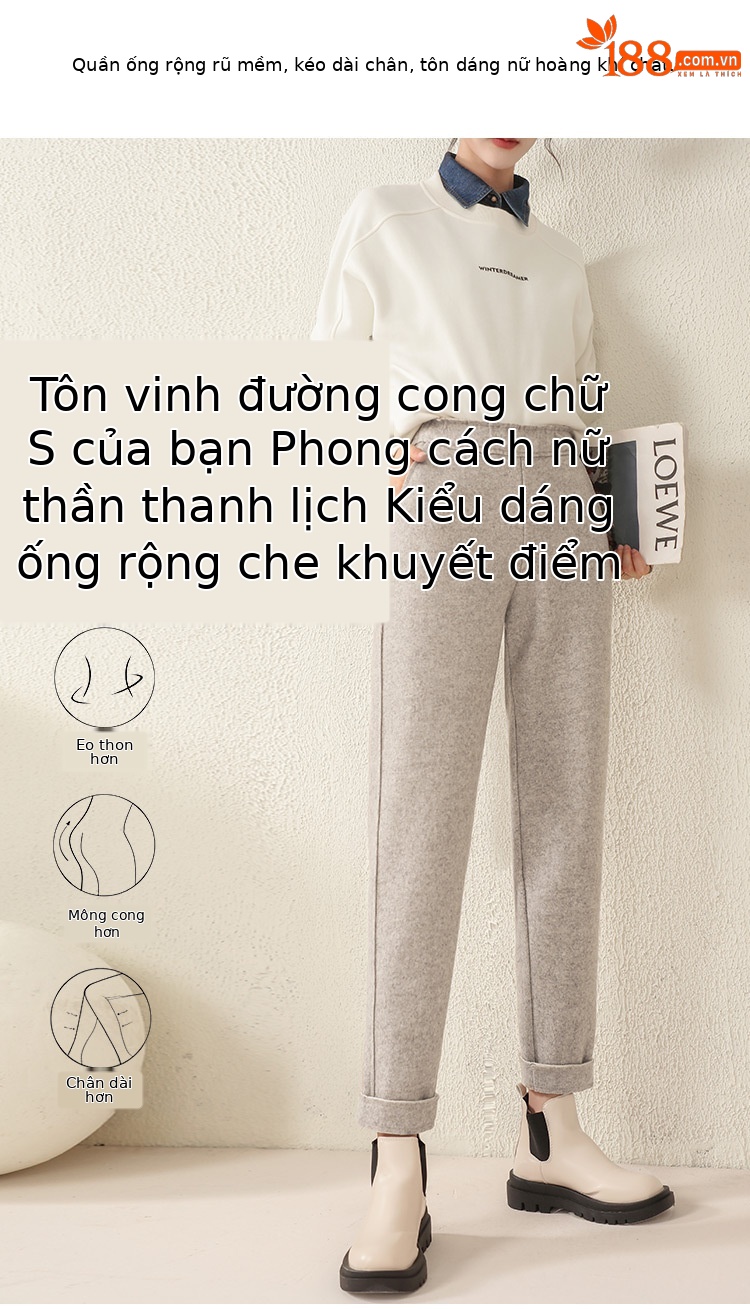 Quần culottes nữ ống rộng cạp cao dáng suông chất len mềm mại — Màu đen chi tiết 2