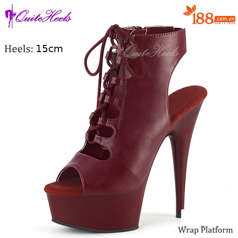 Sandal cao gót nữ hở mũi gót 15 cm kiểu DJ Roman đế mỏng chống thấm nước — Lưu ý màu sắc tùy chỉnh DIY, Màu mơ mặt mờ, màu đỏ tía mờ, Mặt Gương Màu Đen
