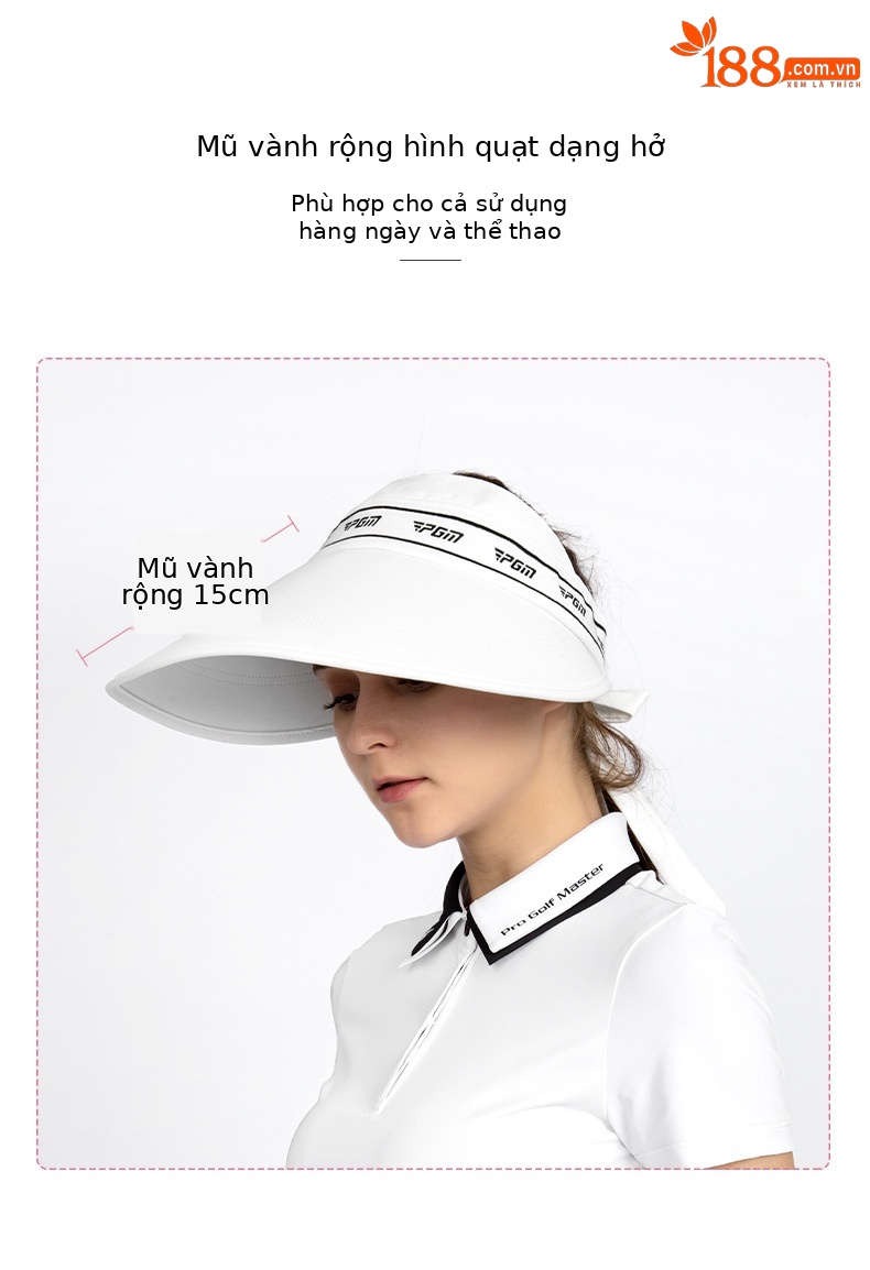 Mũ chống nắng nữ PGM vành rộng 15,8 cm buộc nơ — MZ047-màu xanh nước biển, MZ047-màu trắng, MZ047-màu hồng chi tiết 3