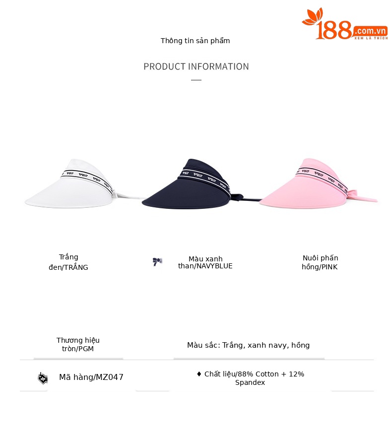 Mũ chống nắng nữ PGM vành rộng 15,8 cm buộc nơ — MZ047-màu xanh nước biển, MZ047-màu trắng, MZ047-màu hồng chi tiết 5