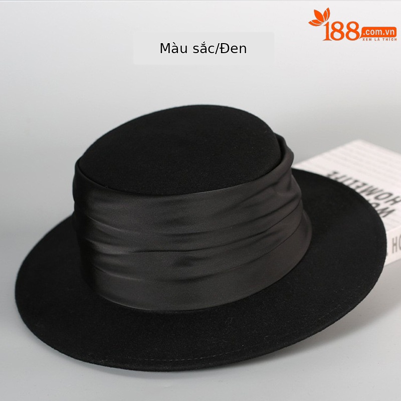Mũ phớt len vành phẳng nữ phong cách Hàn Quốc — Màu đen