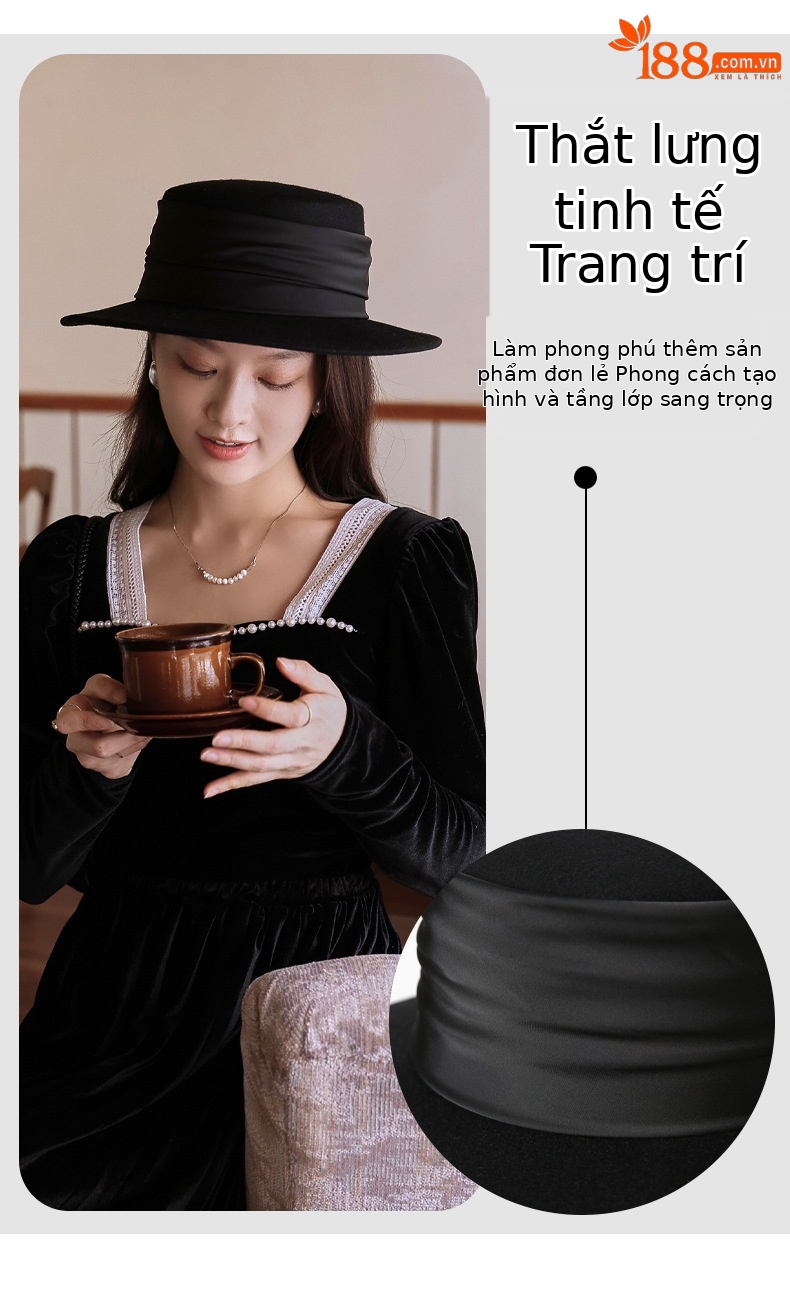 Mũ phớt len vành phẳng nữ phong cách Hàn Quốc — Màu đen chi tiết 6
