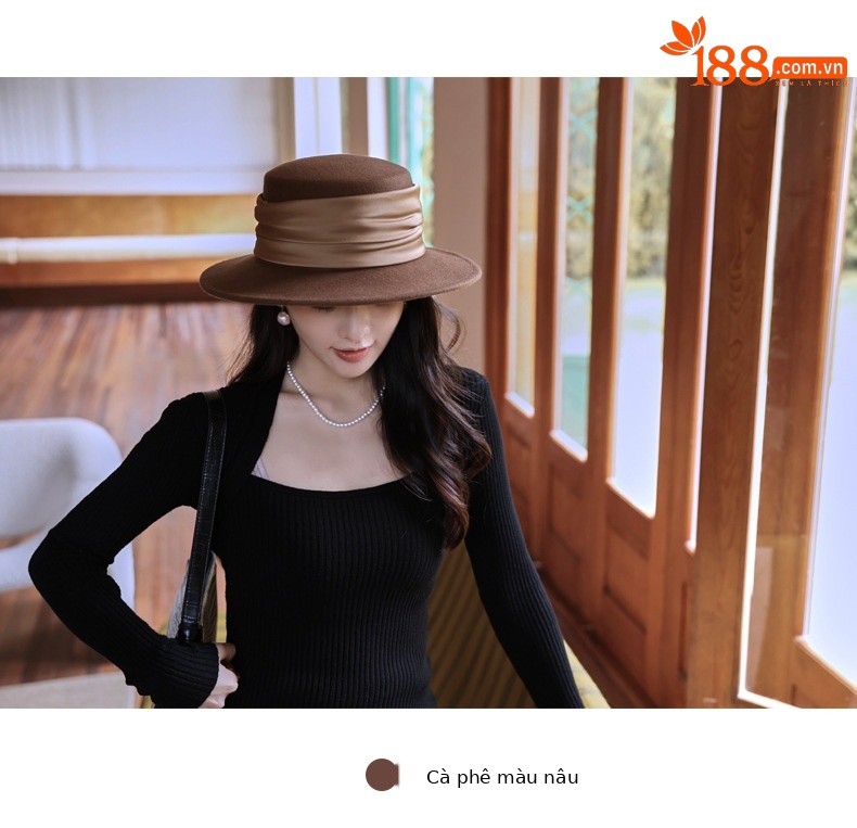 Mũ phớt len vành phẳng nữ phong cách Hàn Quốc — Màu đen chi tiết 11