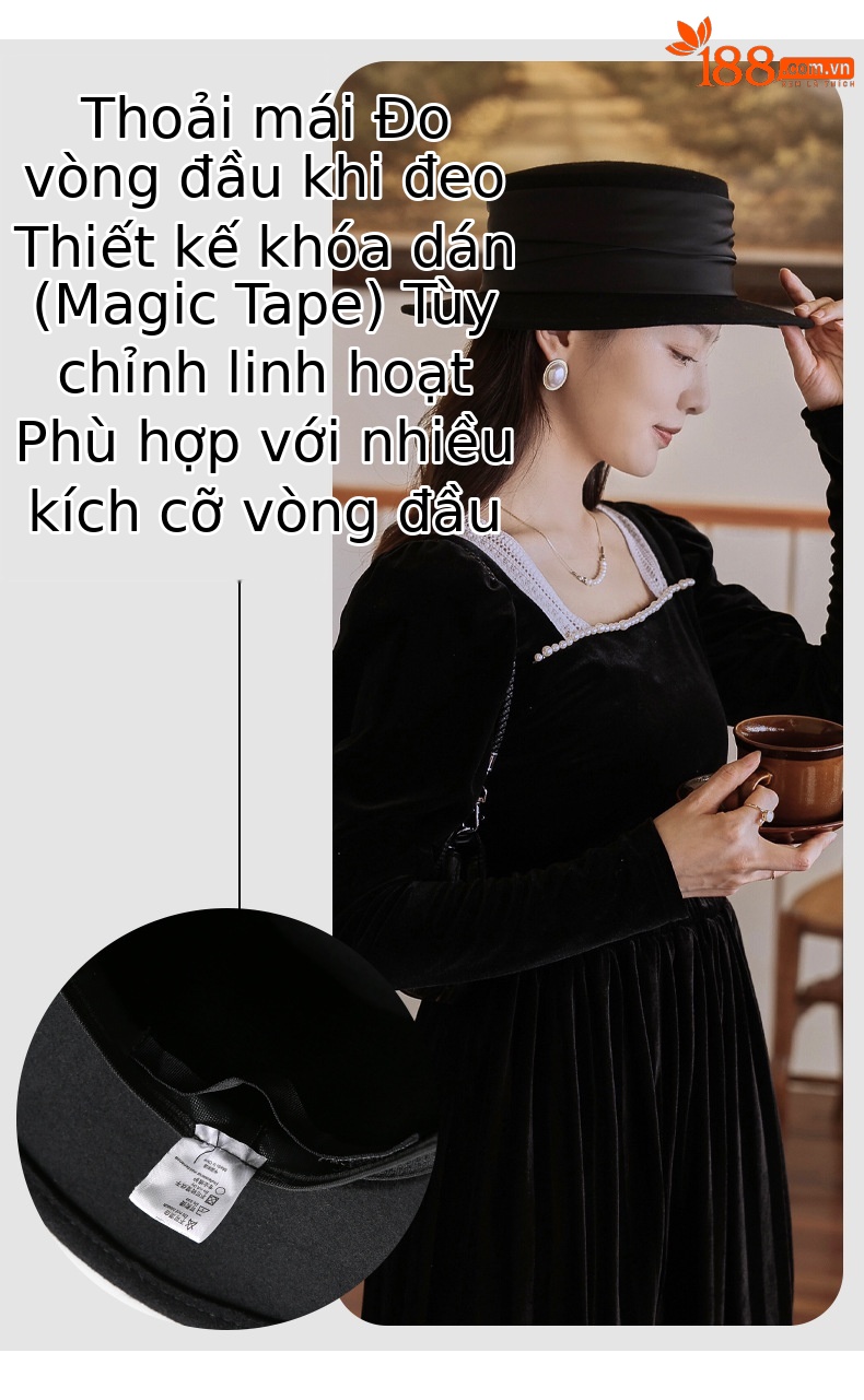 Mũ phớt len vành phẳng nữ phong cách Hàn Quốc — Màu đen chi tiết 5