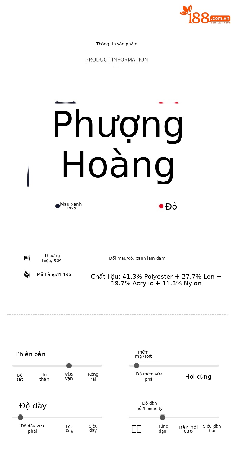 Áo len dài tay cổ tròn nữ PGM mùa thu đông giữ ấm chống lạnh — YF496-màu đỏ, YF496-màu xanh nước biển chi tiết 3