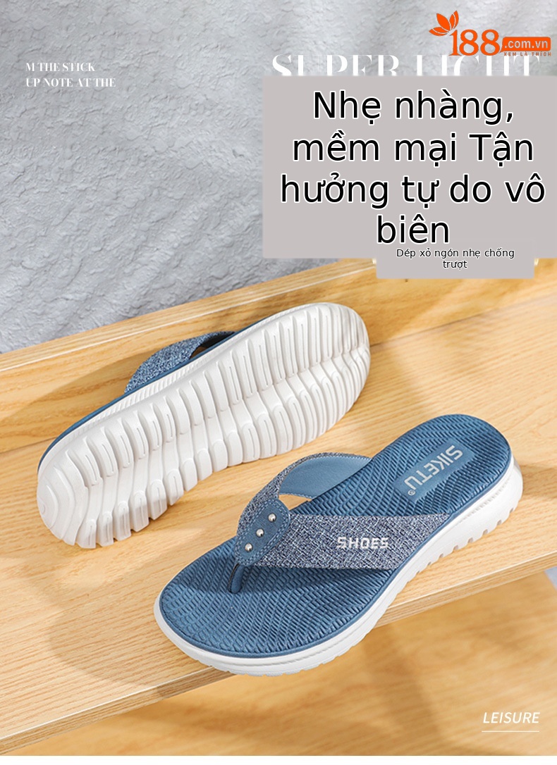 Dép xỏ ngón nữ đế xuồng thể thao phong cách Âu Mỹ — Màu xanh lam nhạt, Màu xanh ngọc, Màu xám chi tiết 1