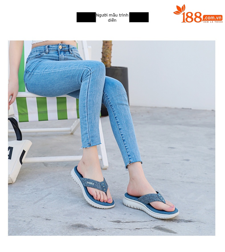 Dép xỏ ngón nữ đế xuồng thể thao phong cách Âu Mỹ — Màu xanh lam nhạt, Màu xanh ngọc, Màu xám chi tiết 3