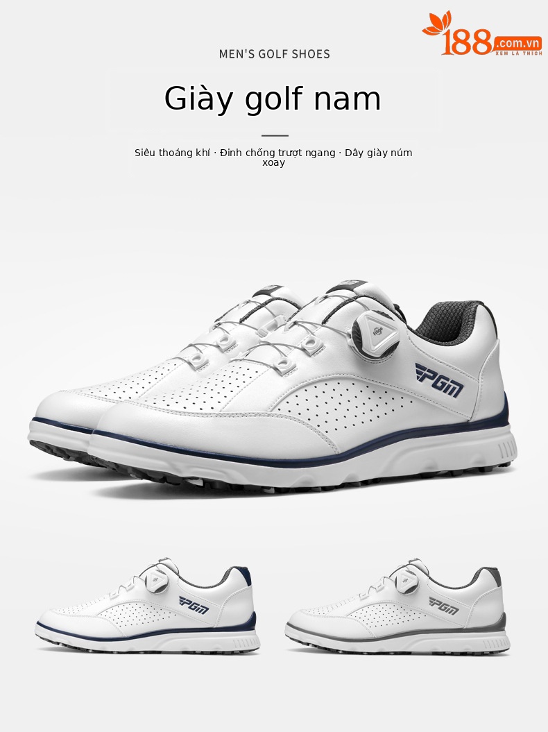 Giày golf PGM dây núm, đế mềm, đinh chống trượt, thoáng khí — XZ245-màu xanh trắng, XZ245-Trắng Xám chi tiết 2
