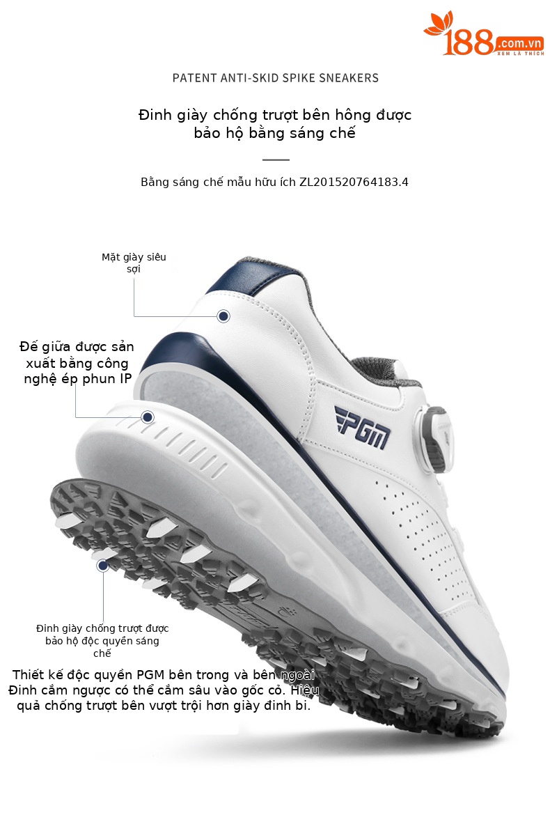 Giày golf PGM dây núm, đế mềm, đinh chống trượt, thoáng khí — XZ245-màu xanh trắng, XZ245-Trắng Xám chi tiết 3