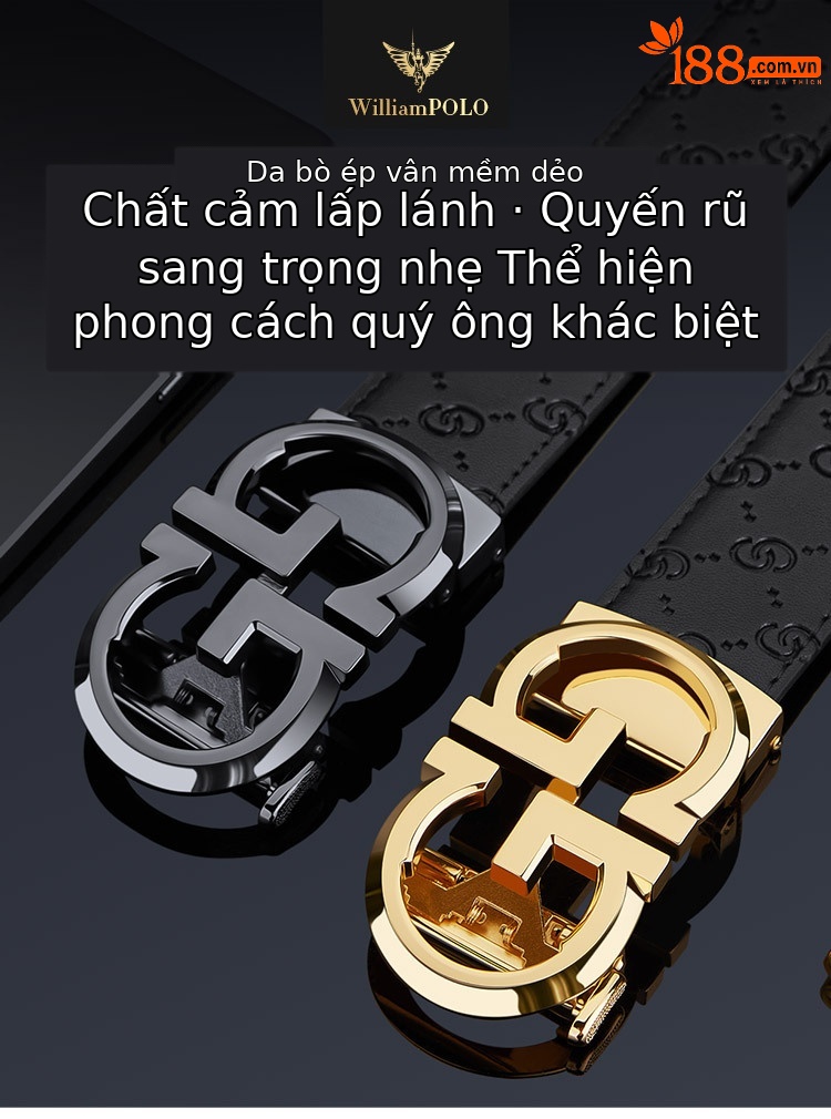 Thắt lưng nam da bò hai lớp khóa tự động Emperor Paul cao cấp họa tiết chữ cái — 120cm, 130cm, 110cm, 125cm chi tiết 1