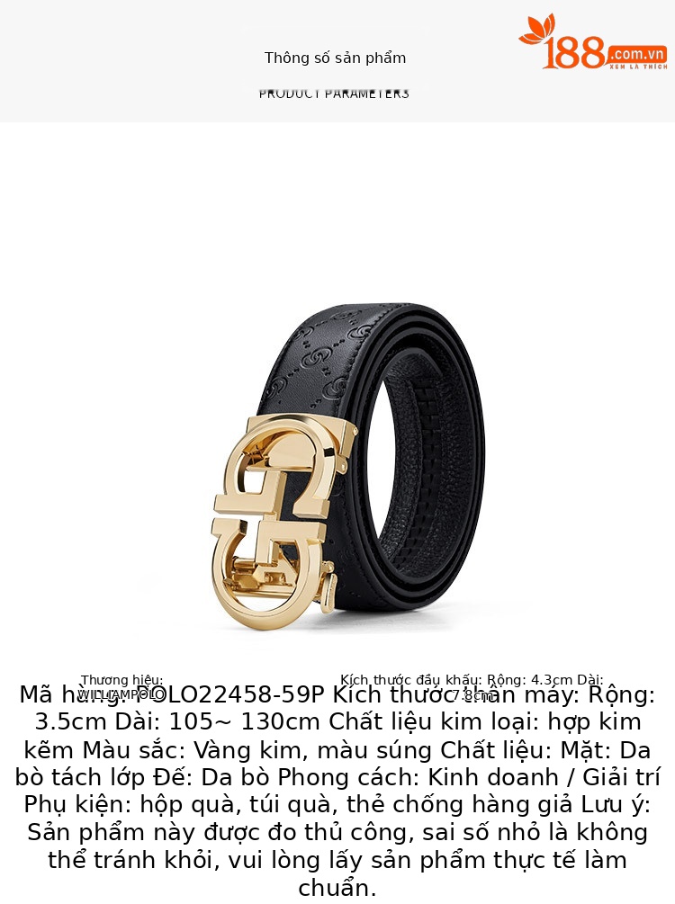 Thắt lưng nam da bò hai lớp khóa tự động Emperor Paul cao cấp họa tiết chữ cái — 120cm, 130cm, 110cm, 125cm chi tiết 10