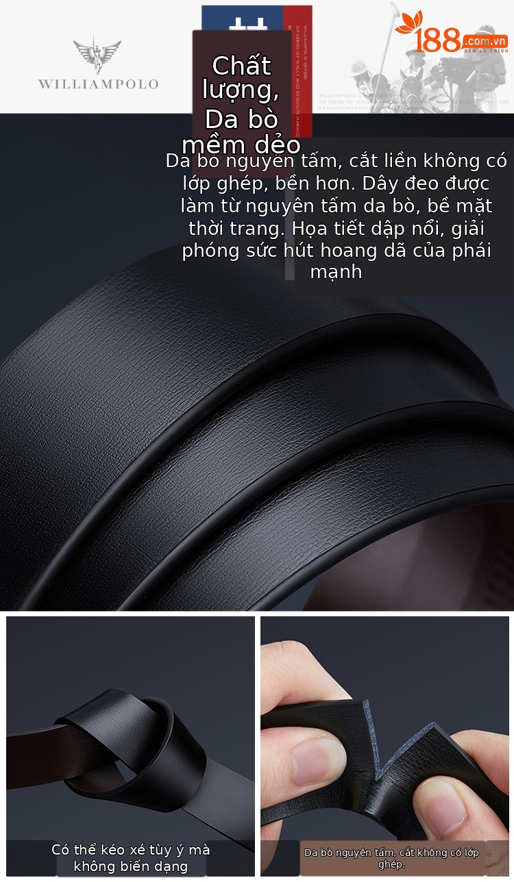 Thắt lưng nam da bò hai lớp tự động khóa pin Emperor Paul thời trang công sở — 120cm, 130cm, 110cm, 125cm chi tiết 7