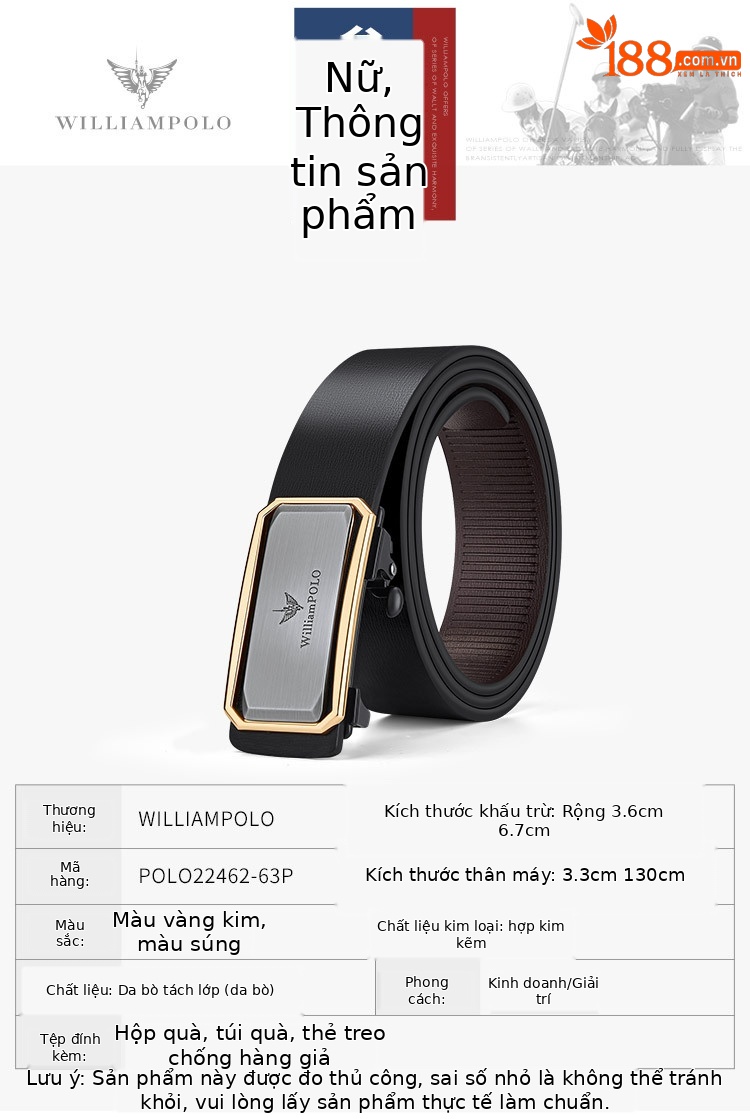 Thắt lưng nam da bò hai lớp tự động khóa pin Emperor Paul thời trang công sở — 120cm, 130cm, 110cm, 125cm chi tiết 10