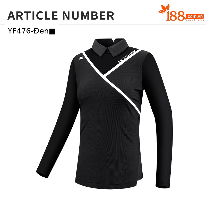 Áo thun golf nữ dài tay mùa hè dây lưng thun thoáng khí — YF476-Đen, YF476-màu trắng