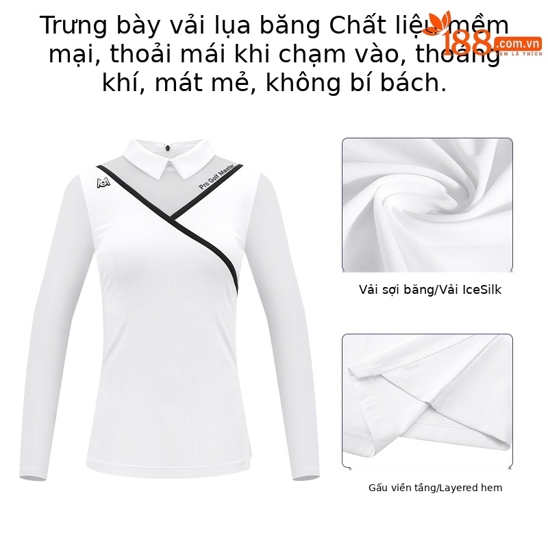 Áo thun golf nữ dài tay mùa hè dây lưng thun thoáng khí — YF476-Đen, YF476-màu trắng