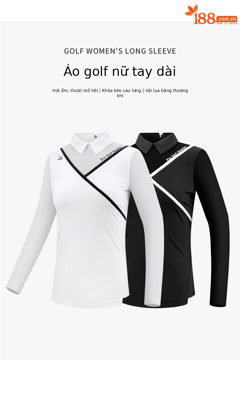 Áo thun golf nữ dài tay mùa hè dây lưng thun thoáng khí — YF476-Đen, YF476-màu trắng chi tiết 1