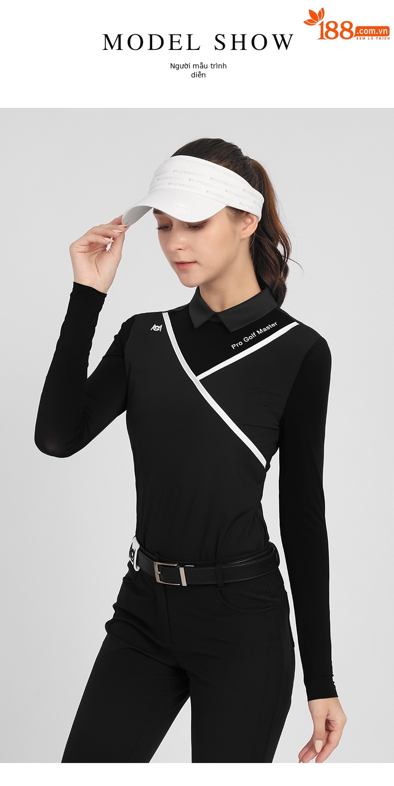 Áo thun golf nữ dài tay mùa hè dây lưng thun thoáng khí — YF476-Đen, YF476-màu trắng chi tiết 4